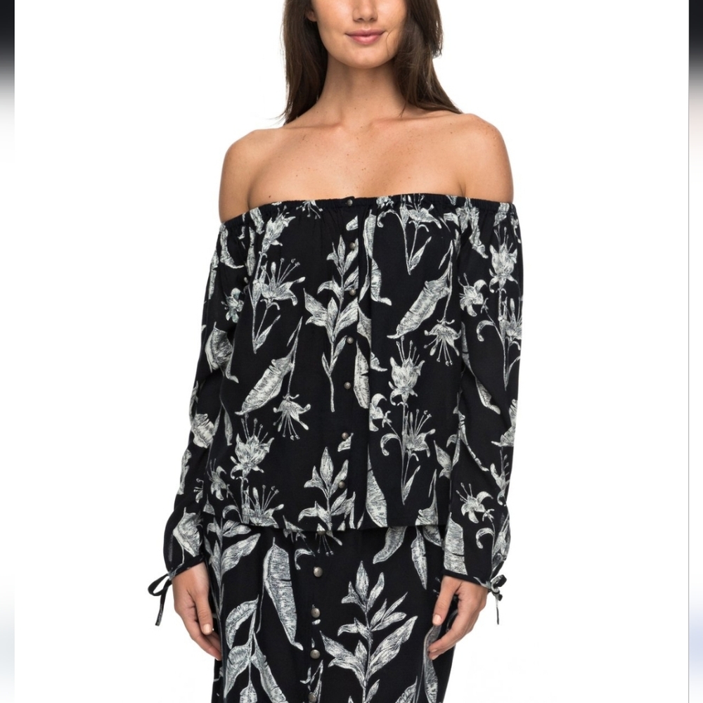 Roxy Ms Brightside Top Off Shoulders LS Oversize Button Down Floral XS & SM NWT